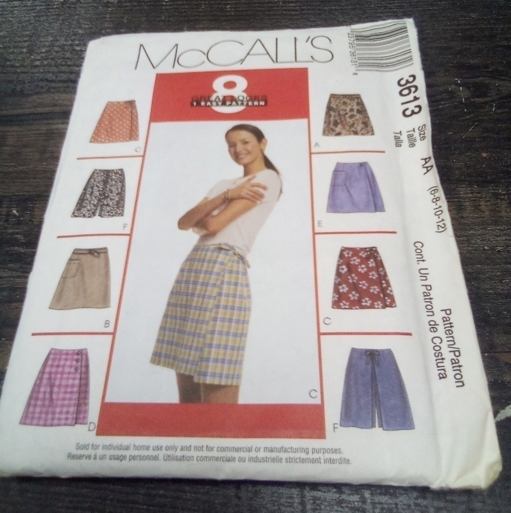 McCall's Sewing Pattern 3613 Women's Skorts Sizes 6-12.